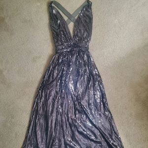 Fashion Nova Sequined Halter Gown (Small)